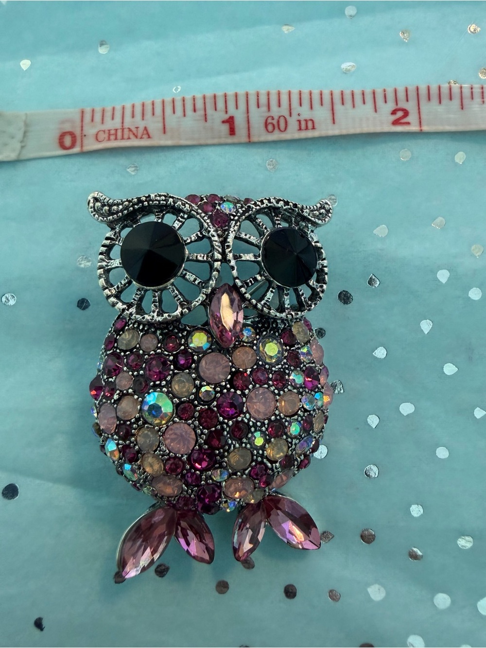 Sparkling Pink Purple Owl Brooch - Picture 3 of 4